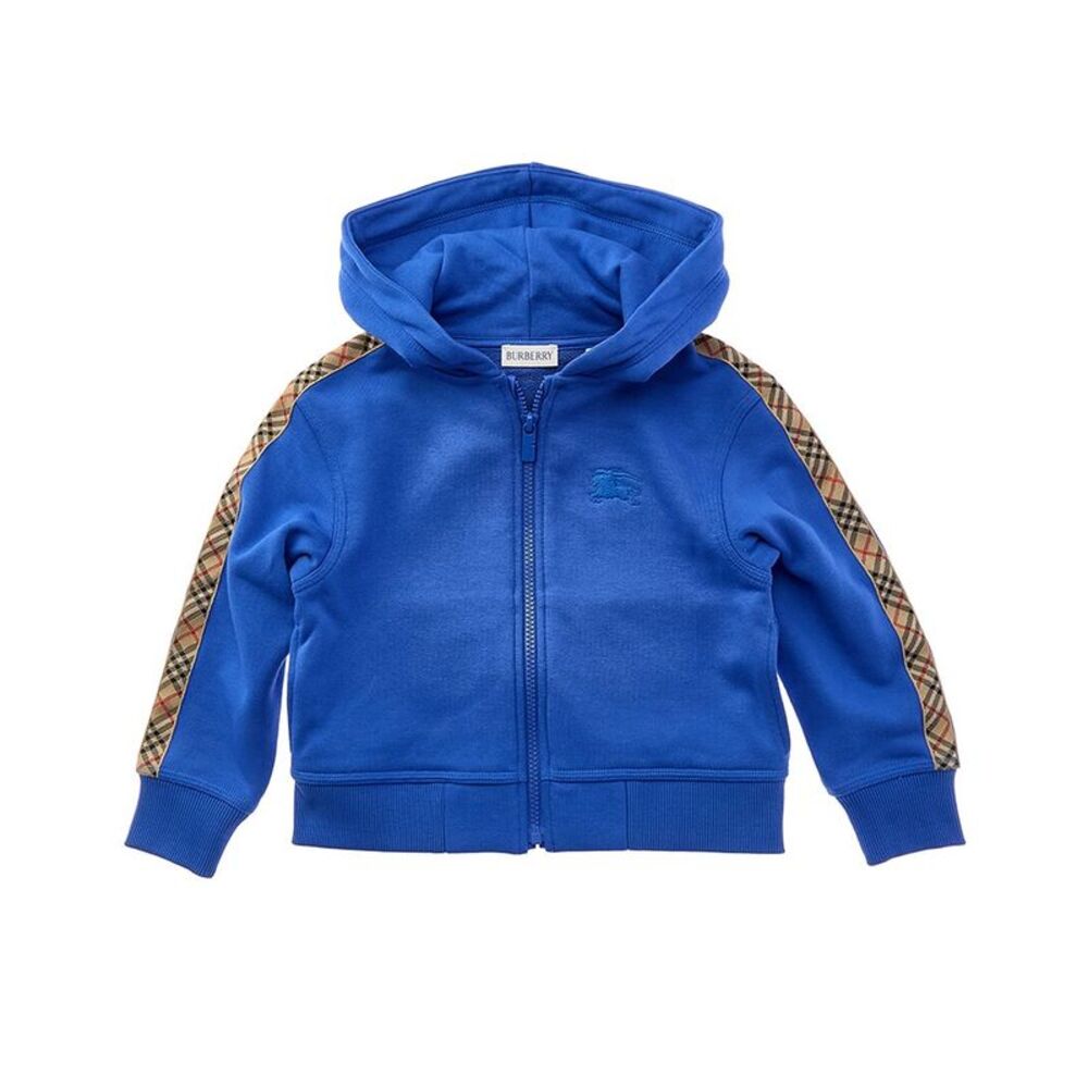 Burberry Girls  Check Trim Zip Hoodie, Blue